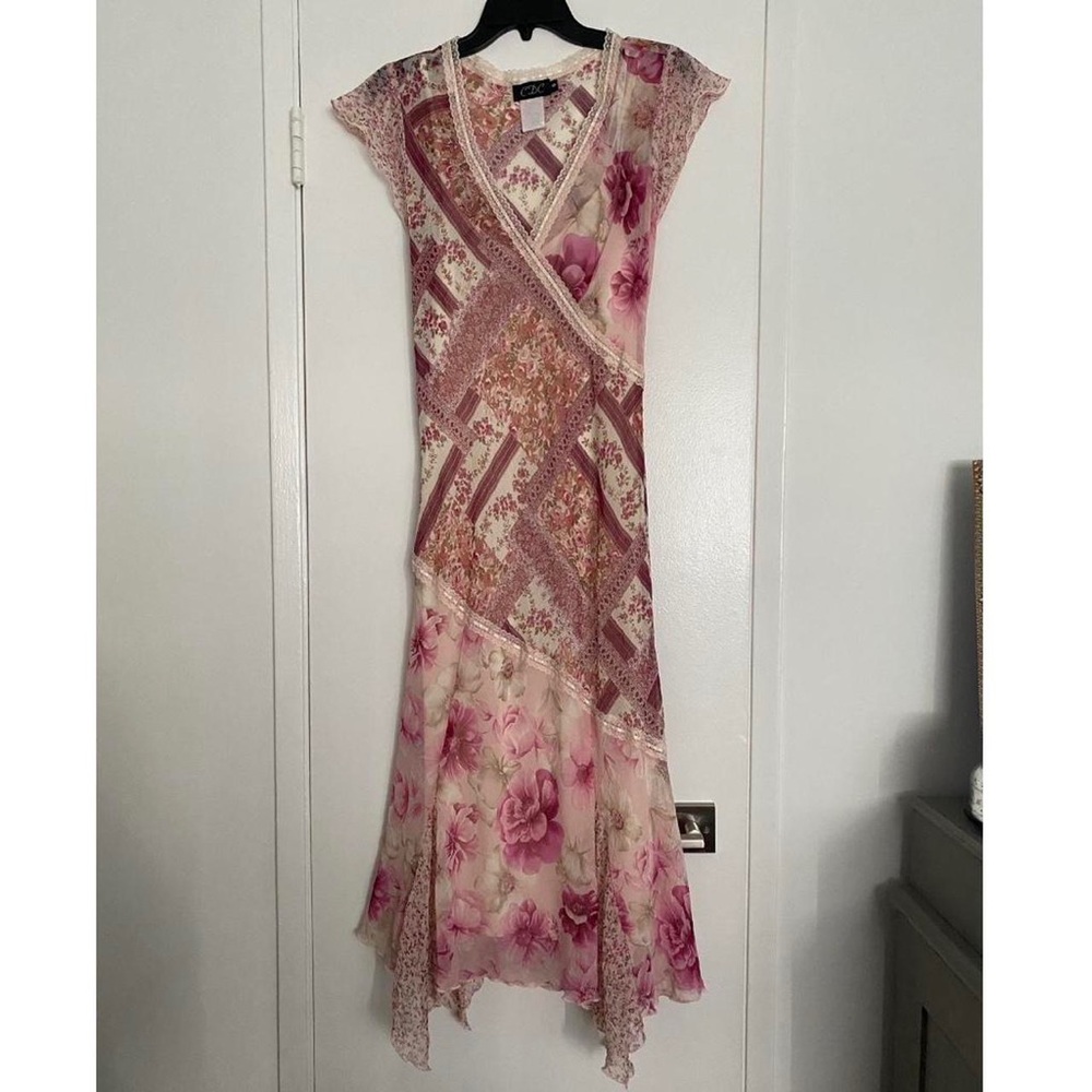 Cottage core vintage patchwork pattern midi dress